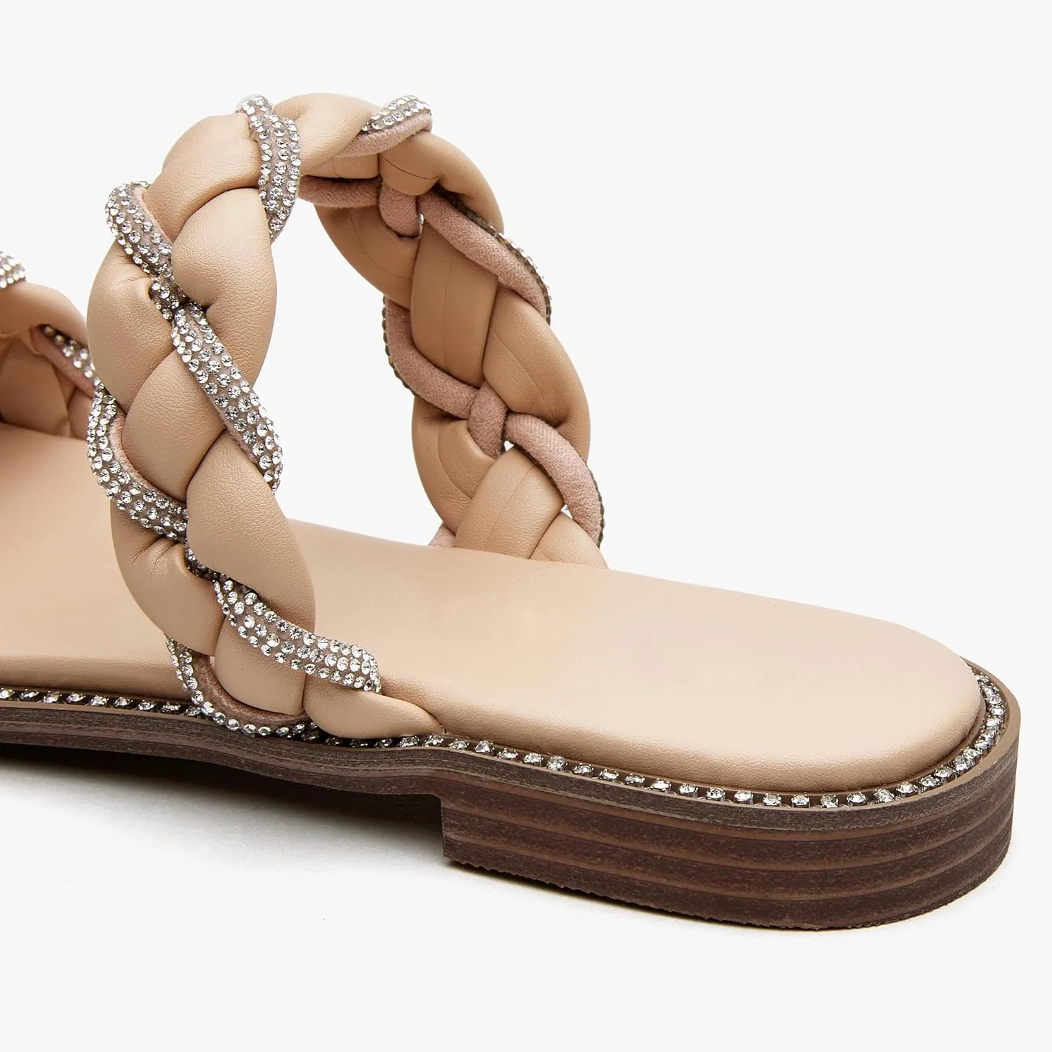 Women's Braided Two Strap Slide Dressy Square Toe Sandal