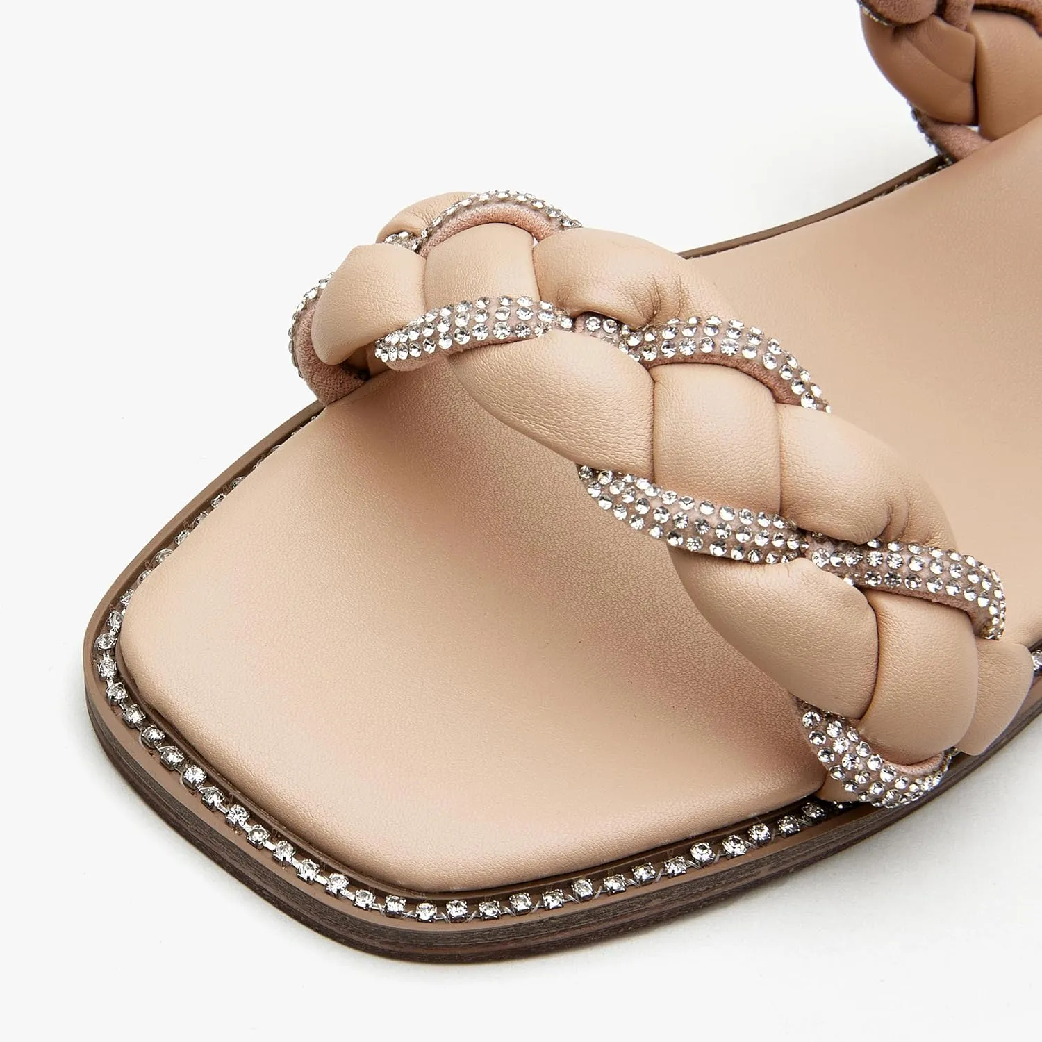 Women's Braided Two Strap Slide Dressy Square Toe Sandal