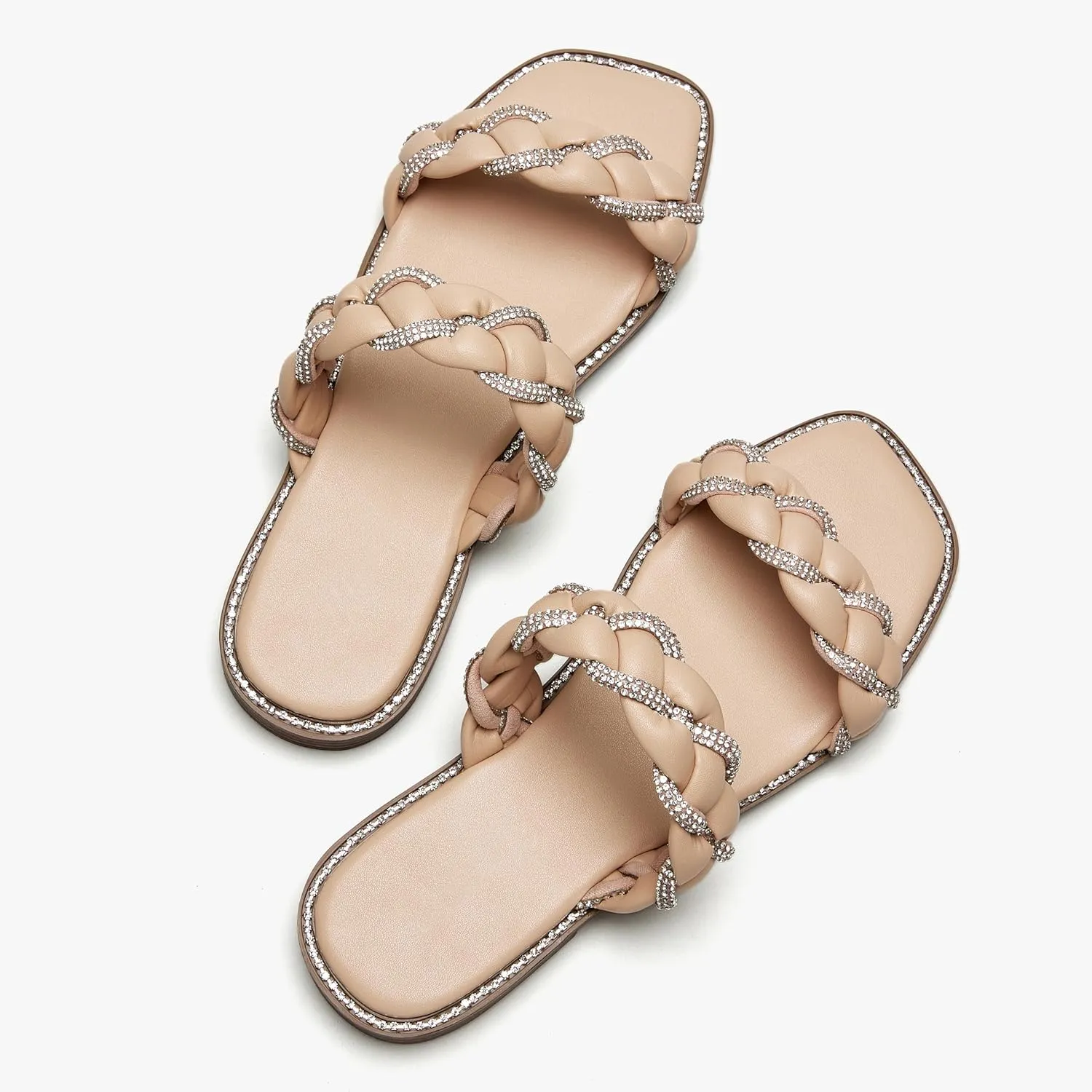 Women's Braided Two Strap Slide Dressy Square Toe Sandal