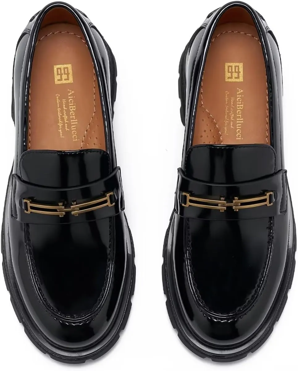 Women's Business Casual Chunky Loafers - Comfortable Platform Slip-Ons