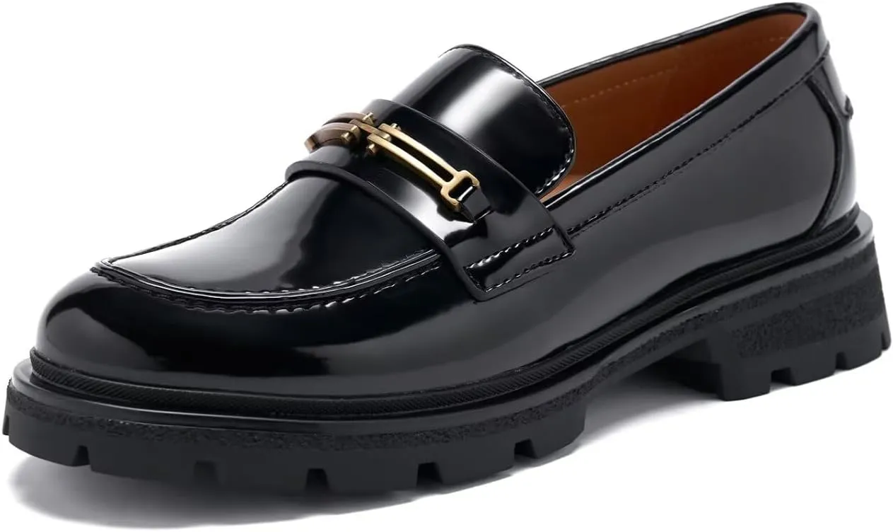 Women's Business Casual Chunky Loafers - Comfortable Platform Slip-Ons