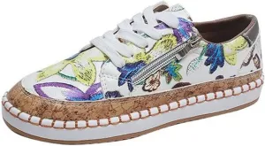 Women's Canvas Sneakers Classic Round Toe Low Cut Lace-Up Casual Shoes Fashion Comfortable Lightweight Floral Print Walking Flats