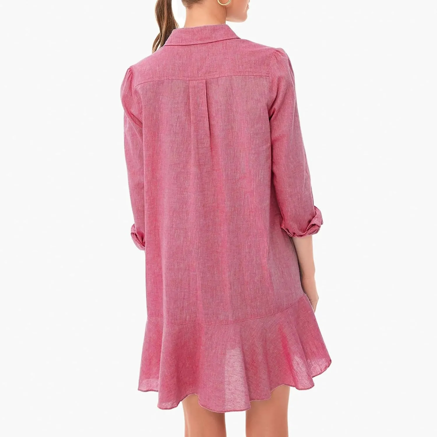 Womens Casual Button Down Shirt Dress Long Sleeve Collared Pleated Swing Mini Dresses Tunic Blouse Top