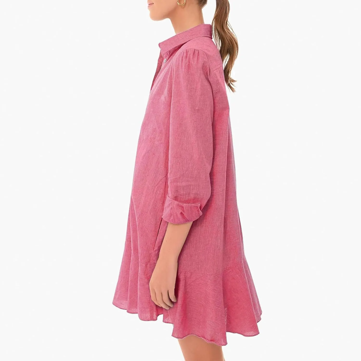 Womens Casual Button Down Shirt Dress Long Sleeve Collared Pleated Swing Mini Dresses Tunic Blouse Top