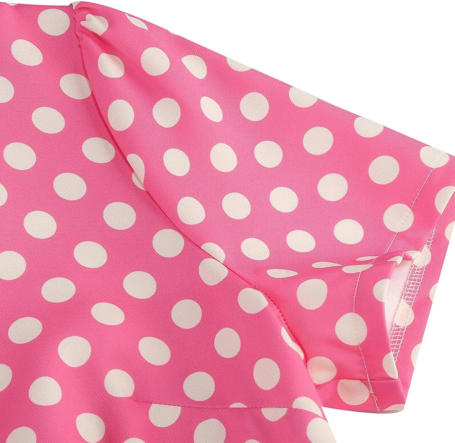 Women's Casual Summer Dresses V Neck Short Sleeve Polka Dots Belted Waist Ruffle Tiered Pleated A Line Midi Dress