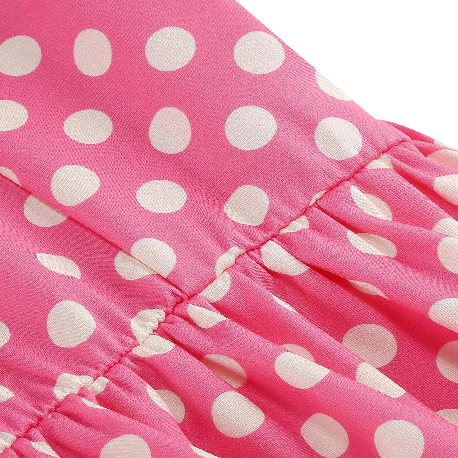 Women's Casual Summer Dresses V Neck Short Sleeve Polka Dots Belted Waist Ruffle Tiered Pleated A Line Midi Dress