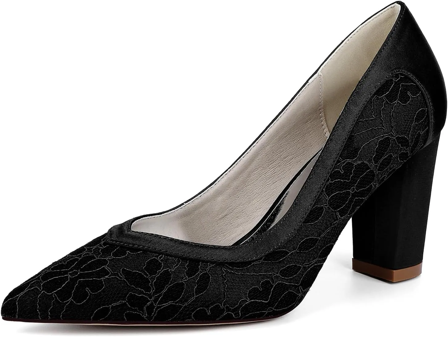 Women's Closed Toe Wedding Shoes for Bride Block Heel Satin Pumps Sandals Slip-on Evening Party Prom Dress Shoes