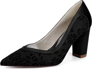 Women's Closed Toe Wedding Shoes for Bride Block Heel Satin Pumps Sandals Slip-on Evening Party Prom Dress Shoes