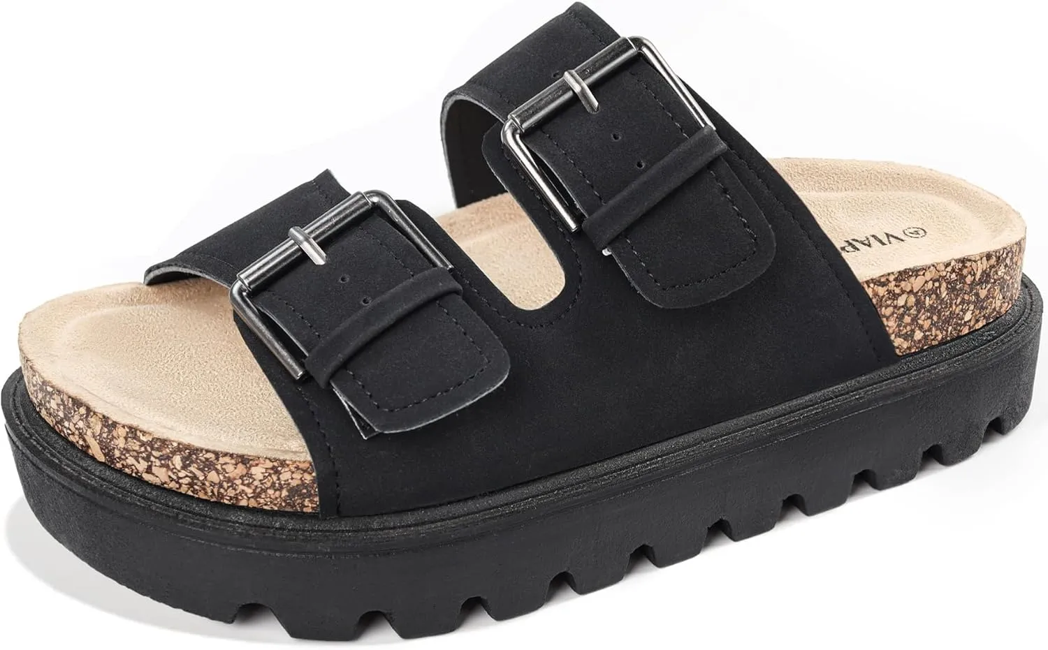 Women's Cork Platform Sandals Women with Adjustable Buckle, Black Platform Sandals Open-Toe Summer Slides for Women, Ultra-Comfortable Walking Shoes Lightweight Chunky Sandals