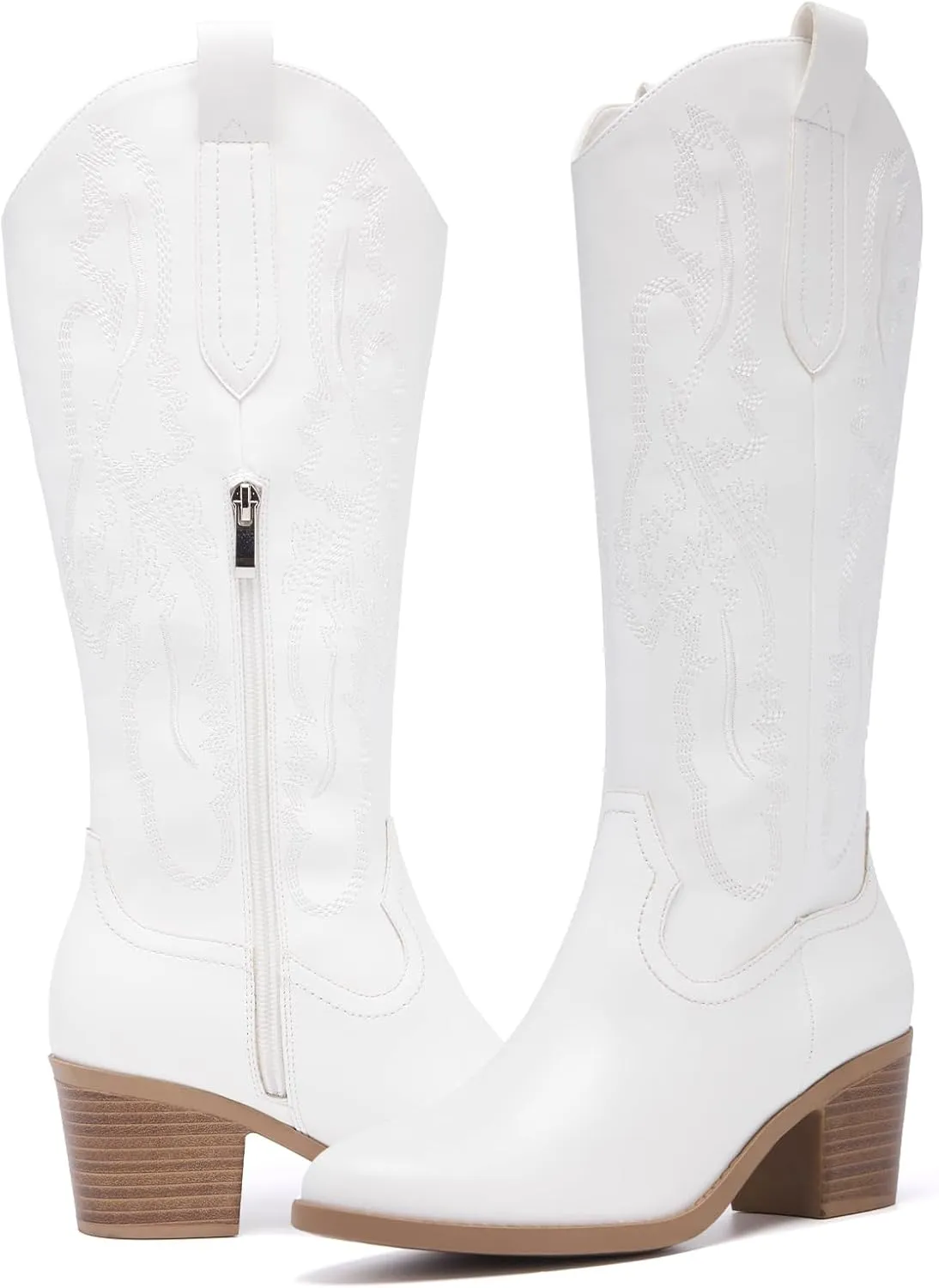 Women's Cowboy Boots Knee High with Side Zipper Wide Calf Cowgirl Boots Comfortable Western Classic Embroidered Pointy Toe Fashion Retro Classic Pull On Tall Boot Fall Winter