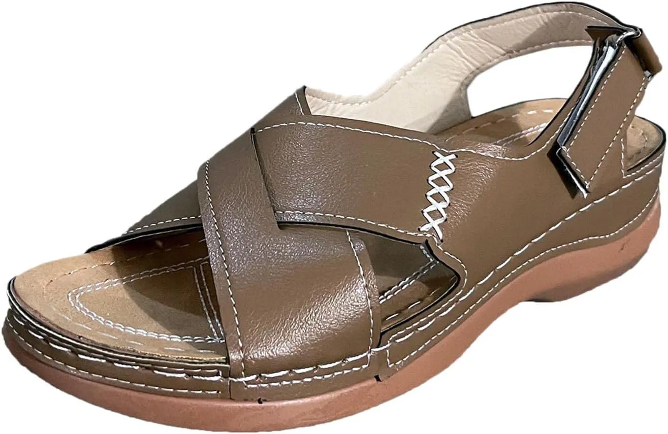 Womens Crisscross Sandals, Orthopedic Sandals with Arch Support, Back Strap Low Wedge Sandal, Dressy Summer Sandal 2025, Open Toe Beach Walking Shoes for Vacation Lightweight Breathable Comfortable