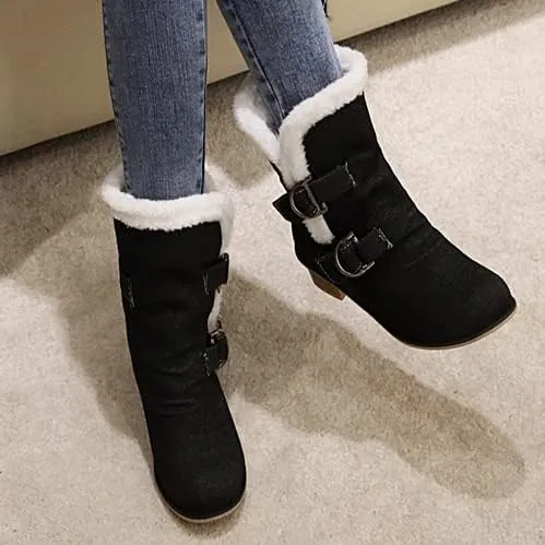 Womens Denim Flat Short Ankle Boots Chunky Low Heel Ankle Buckle Cute Short Boots