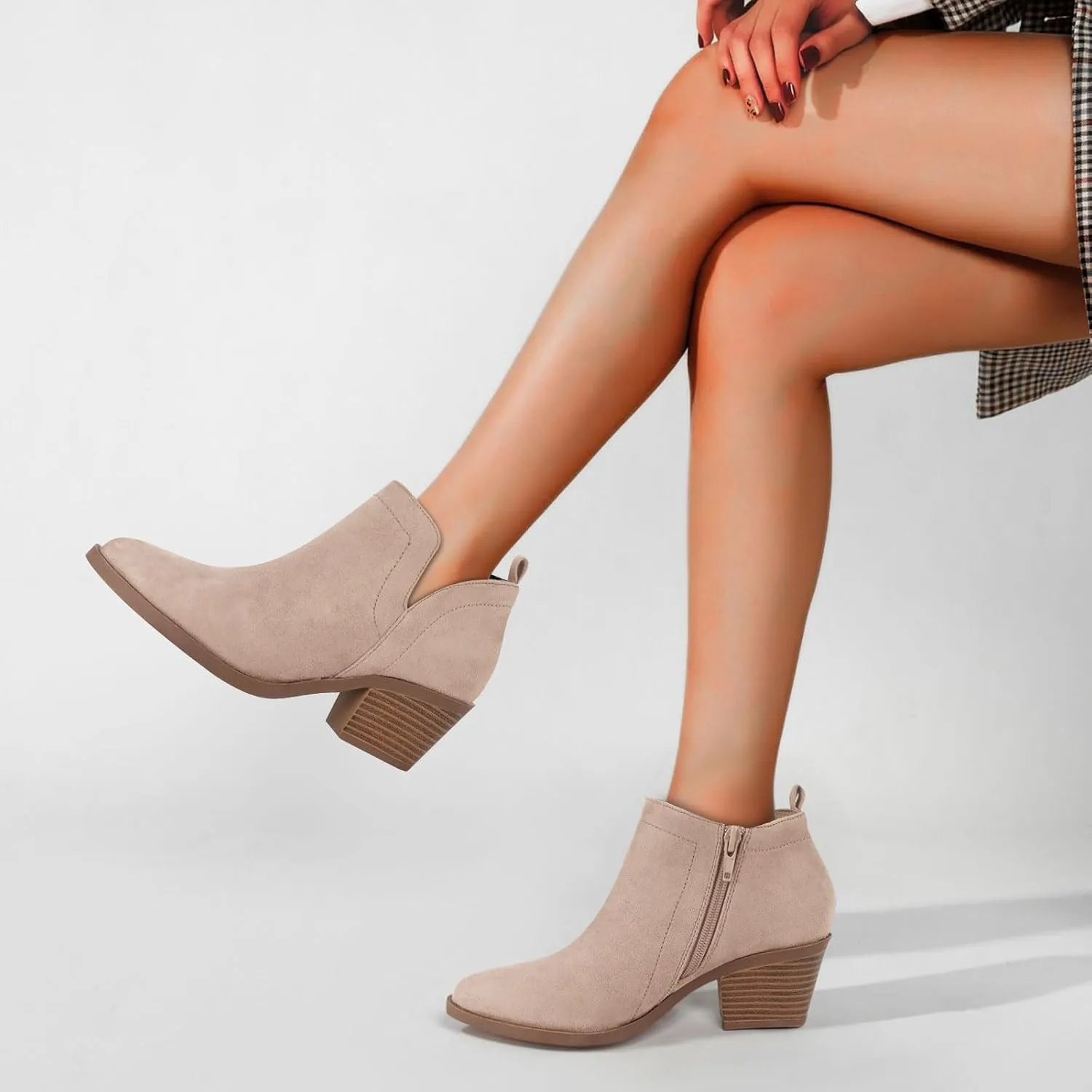 Women's Dressy Ankle Boots - Low Heel, Pointed Toe, Side Zipper Booties
