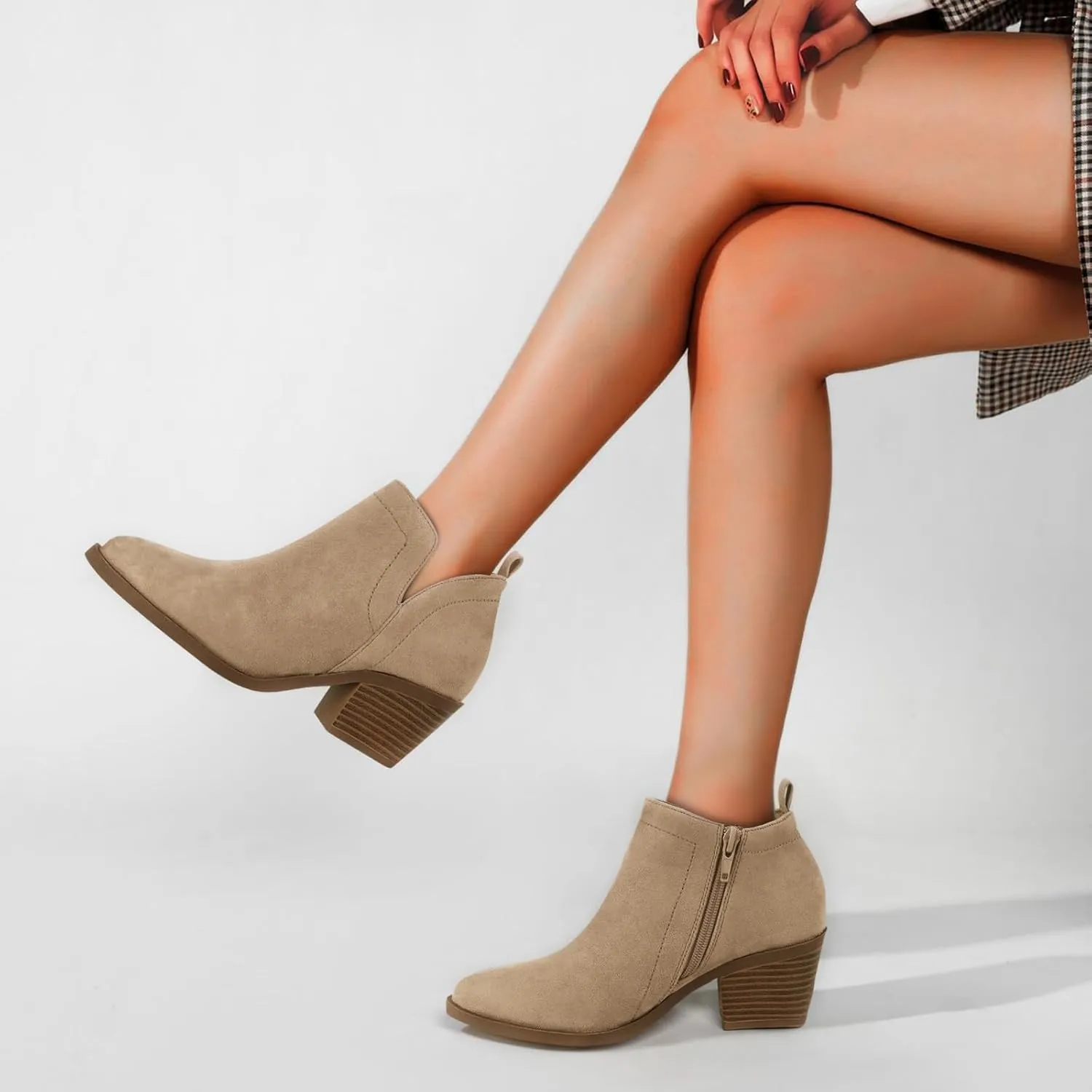 Women's Dressy Ankle Boots - Low Heel, Pointed Toe, Side Zipper Booties