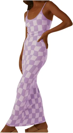 Womens European and American Fashion Dress Casual Printed Slim Fit Long Dress Sexy Round Neck Cocktail Beach Dress