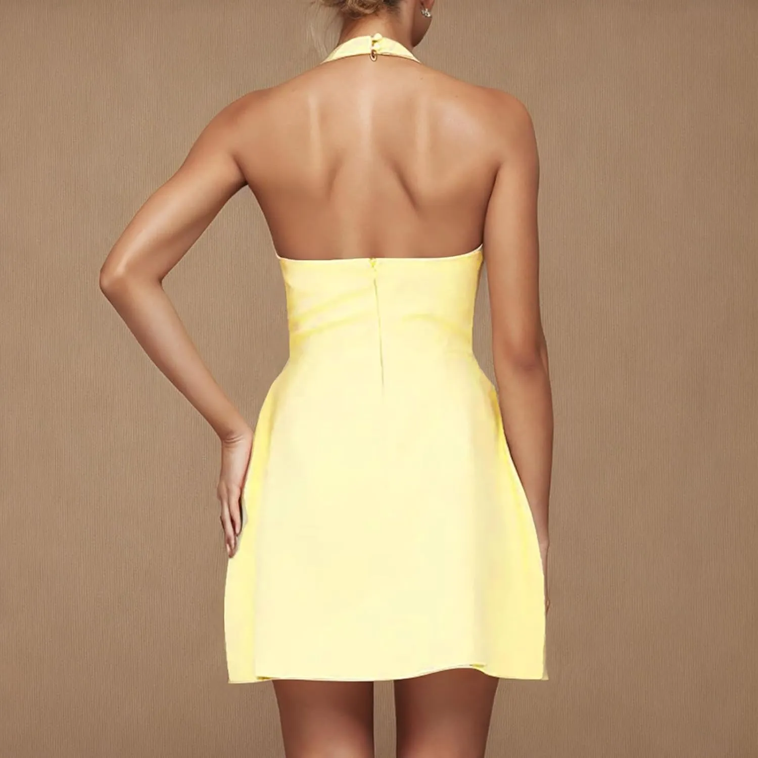 Womens Halter Dress Summer Solid Color A Line Wrap Short Dresses Sleeveless Mini Sundresses Workout Outfits Clothes