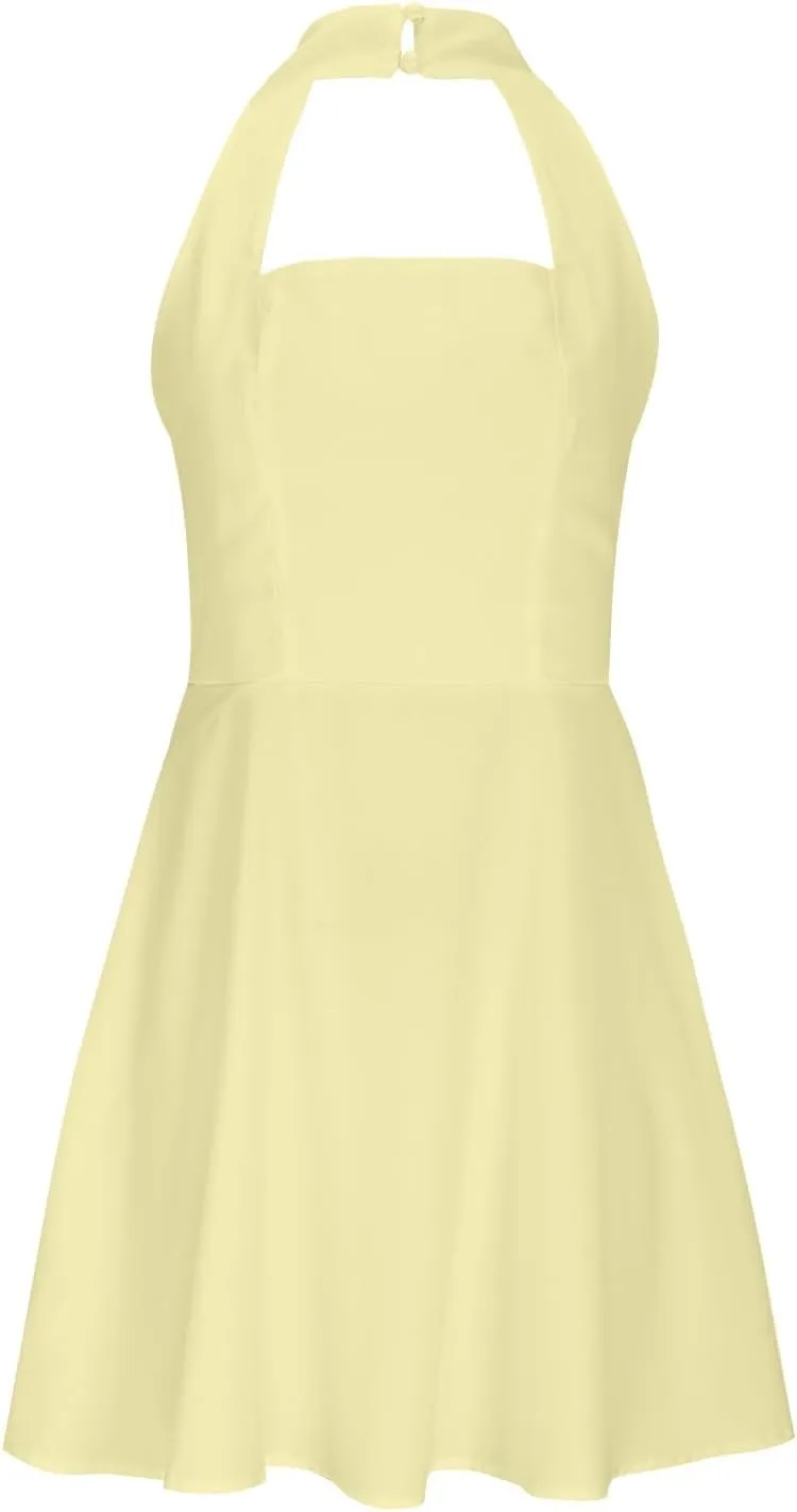 Womens Halter Dress Summer Solid Color A Line Wrap Short Dresses Sleeveless Mini Sundresses Workout Outfits Clothes