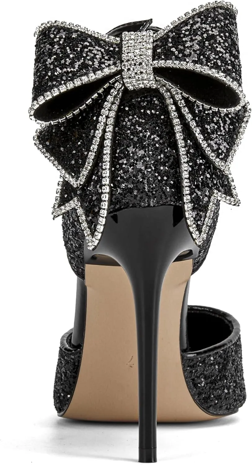 Women's High Heels Butterfly Back Sexy Stiletto Pumps Closed Toe Sparkly Ankle Strap Heels Sandals Dress Wedding Shoes for Women