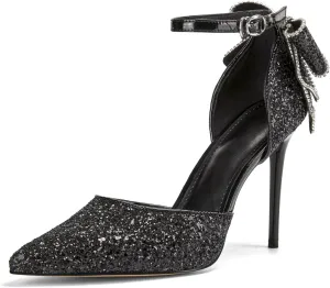 Women's High Heels Butterfly Back Sexy Stiletto Pumps Closed Toe Sparkly Ankle Strap Heels Sandals Dress Wedding Shoes for Women