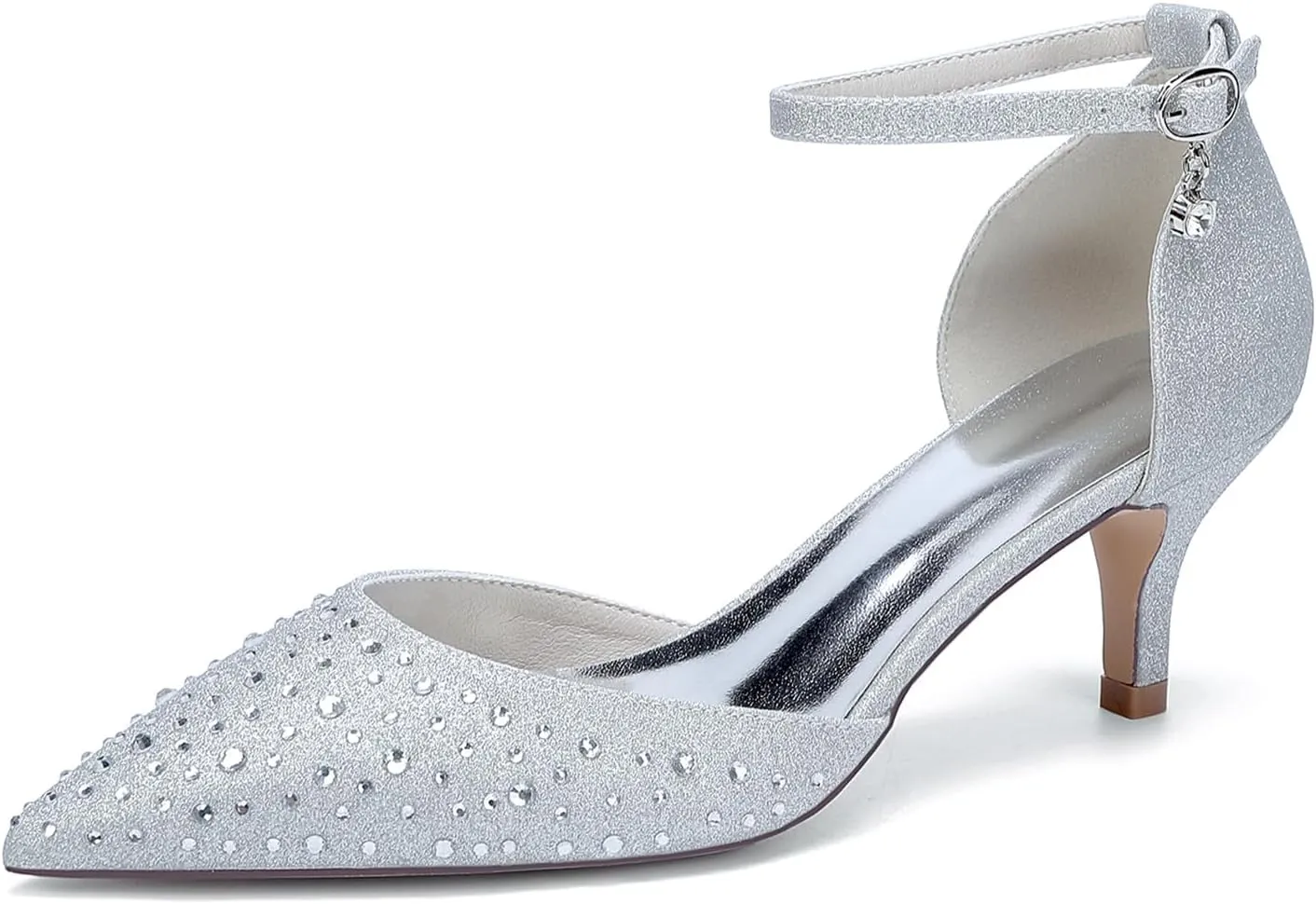 Women's High Heels Closed Toe Stiletto Ankle Strap Grit Rhinestones Wedding Shoes Pointed Toe D'Orsay Dress Party Pumps