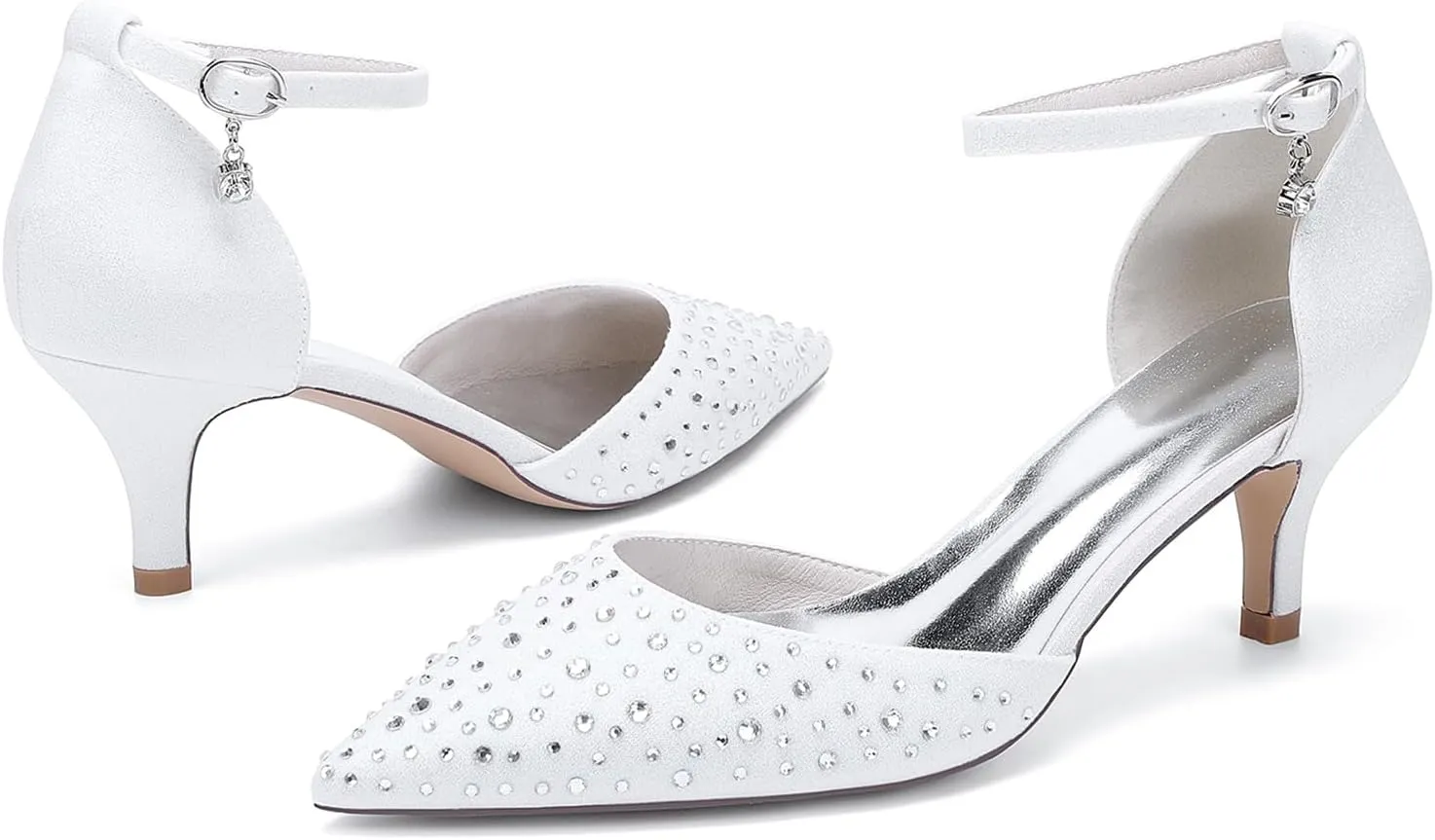 Women's High Heels Closed Toe Stiletto Ankle Strap Grit Rhinestones Wedding Shoes Pointed Toe D'Orsay Dress Party Pumps
