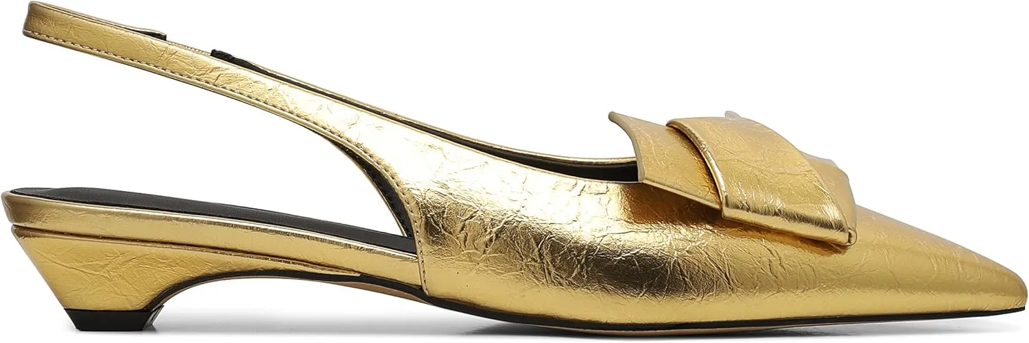 Women's Kitten Heels Black Pumps Dress Shoes Low Heel Wedding Slingback Pointed Toe Bridal Shoes