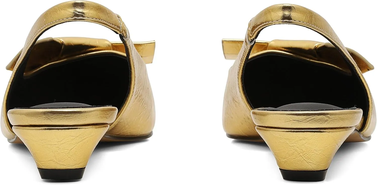Women's Kitten Heels Black Pumps Dress Shoes Low Heel Wedding Slingback Pointed Toe Bridal Shoes
