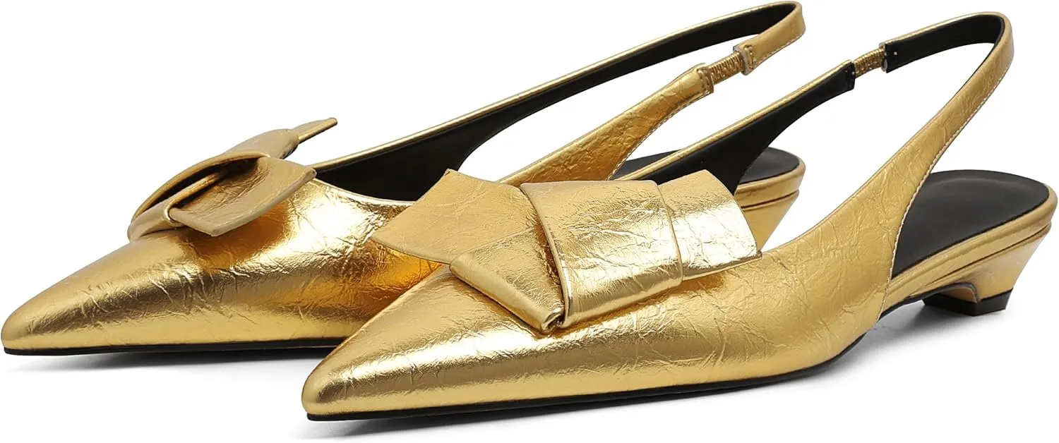Women's Kitten Heels Black Pumps Dress Shoes Low Heel Wedding Slingback Pointed Toe Bridal Shoes