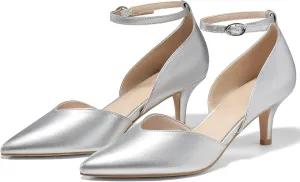 Womens Kitten Heels Comfortable Low Heel Dress Shoes Pointed Toe Ankle Strap Cutout D'Orsay Wedding Party Pumps