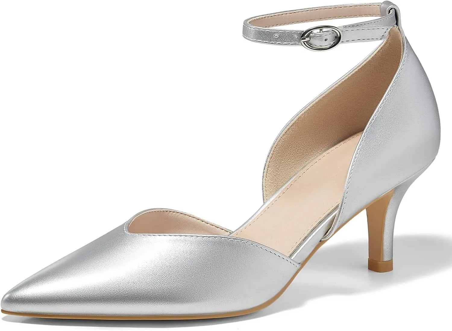 Womens Kitten Heels Comfortable Low Heel Dress Shoes Pointed Toe Ankle Strap Cutout D'Orsay Wedding Party Pumps