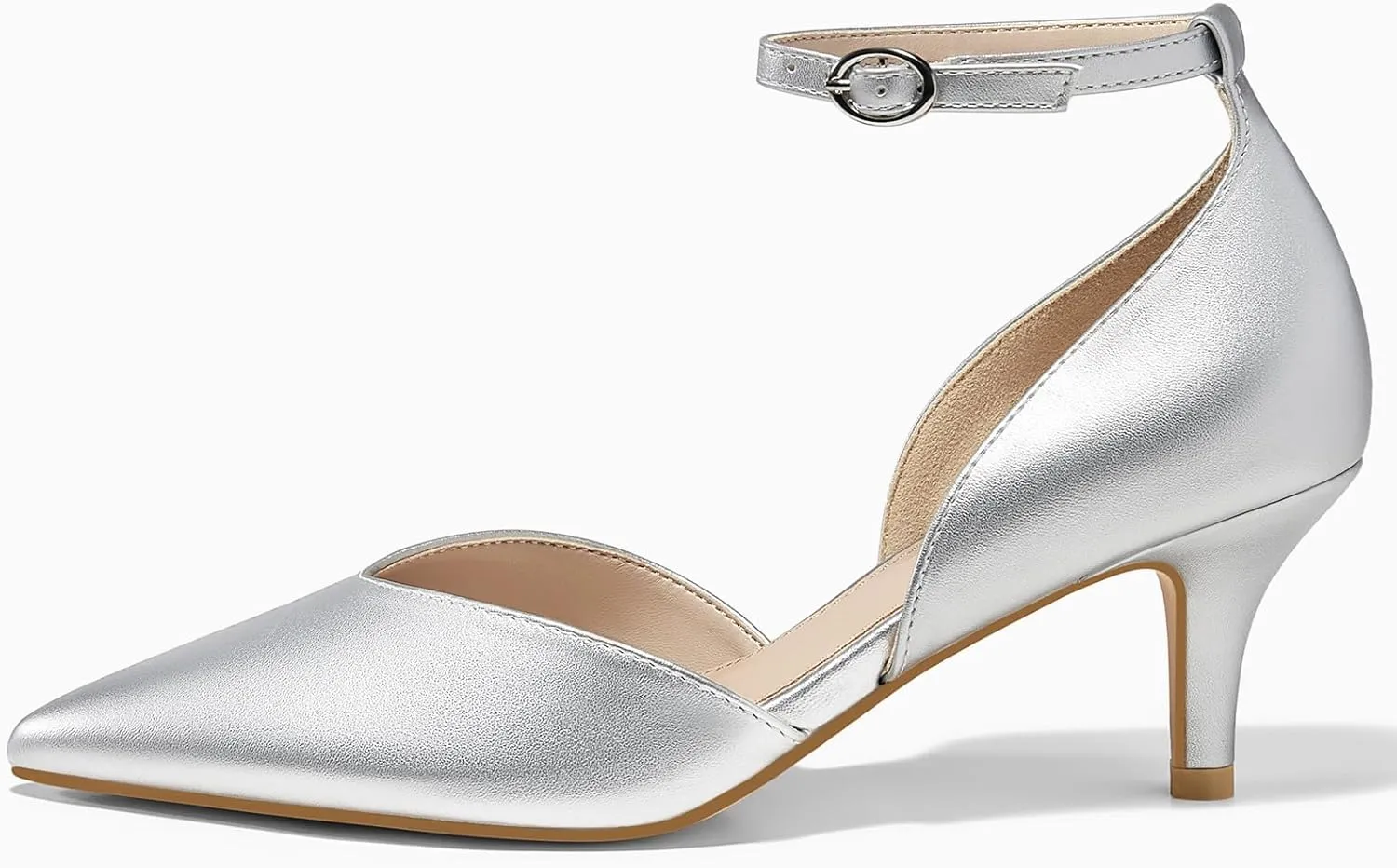 Womens Kitten Heels Comfortable Low Heel Dress Shoes Pointed Toe Ankle Strap Cutout D'Orsay Wedding Party Pumps