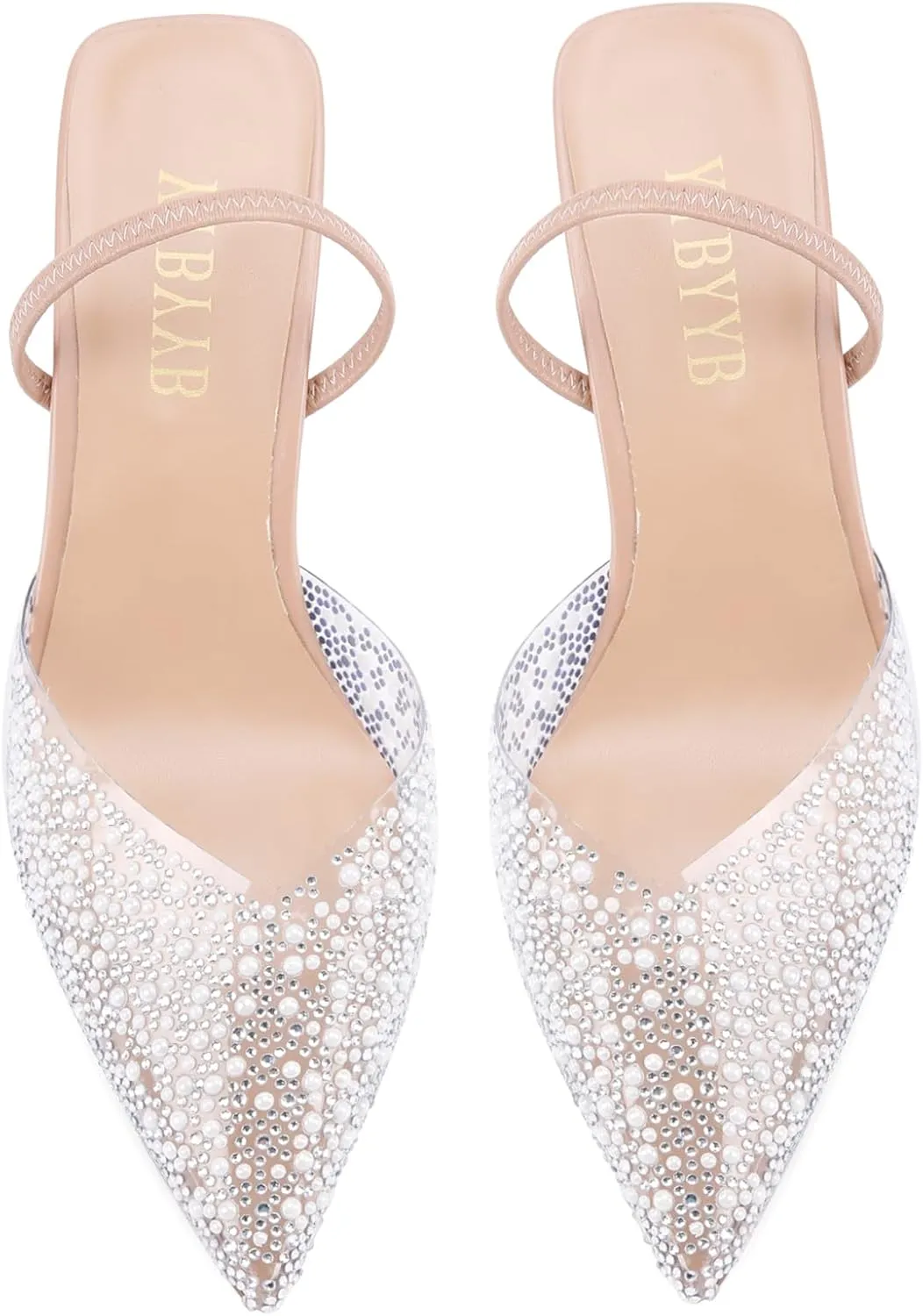 Women's Kitten Heels Pearl Closed Pointed Toe Pumps Rhinestone Slingback Heels Wedding Bride Dress Shoes