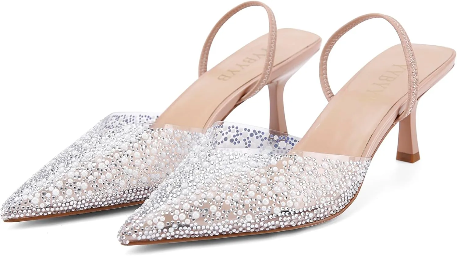Women's Kitten Heels Pearl Closed Pointed Toe Pumps Rhinestone Slingback Heels Wedding Bride Dress Shoes