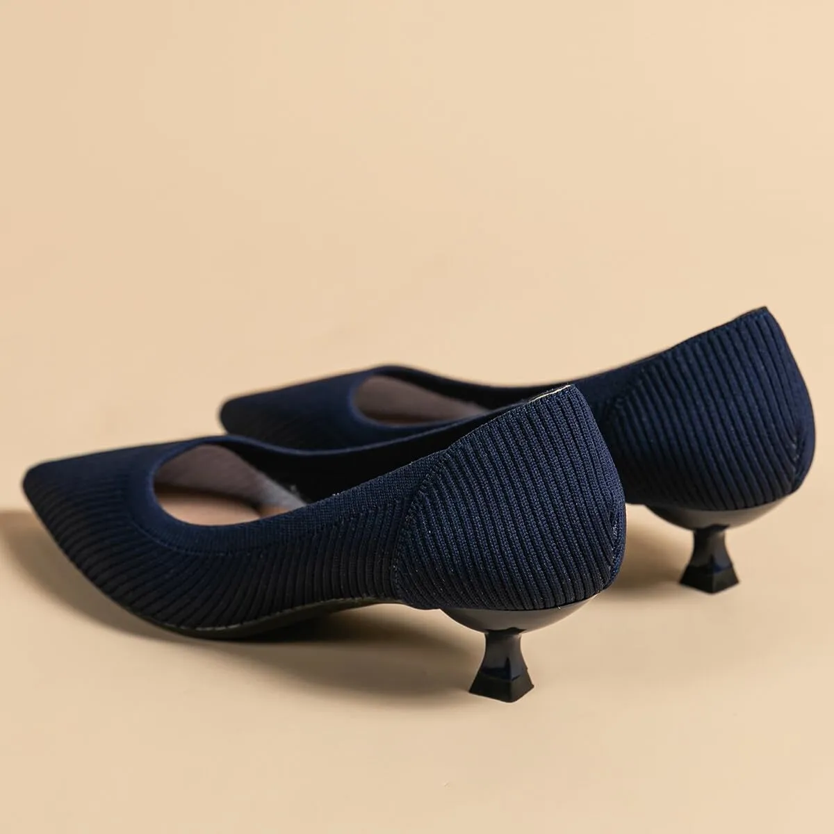 Womens Kitten Heels Pumps Shoes Comfortable Knit Closed Toe Heels for Women Work Office Casual Wedding Dressy