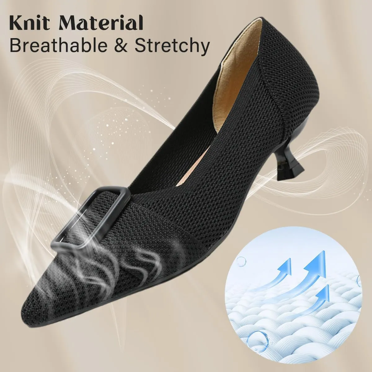 Womens Kitten Heels Pumps Shoes Comfortable Knit Closed Toe Heels for Women Work Office Casual Wedding Dressy