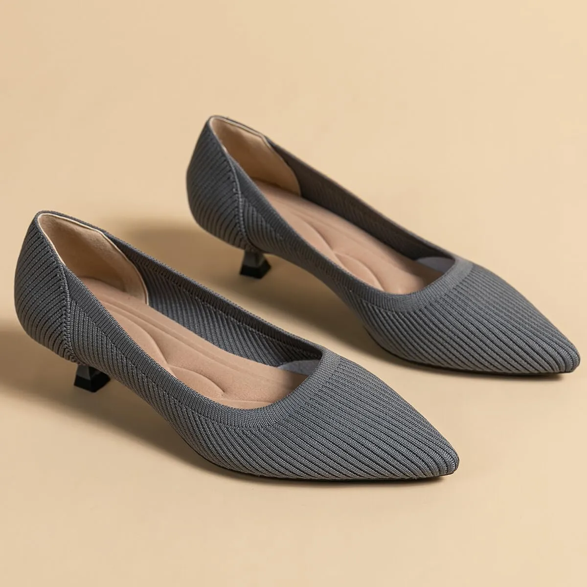 Womens Kitten Heels Pumps Shoes Comfortable Knit Closed Toe Heels for Women Work Office Casual Wedding Dressy