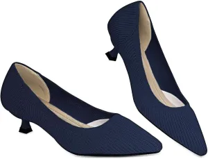 Womens Kitten Heels Pumps Shoes Comfortable Knit Closed Toe Heels for Women Work Office Casual Wedding Dressy