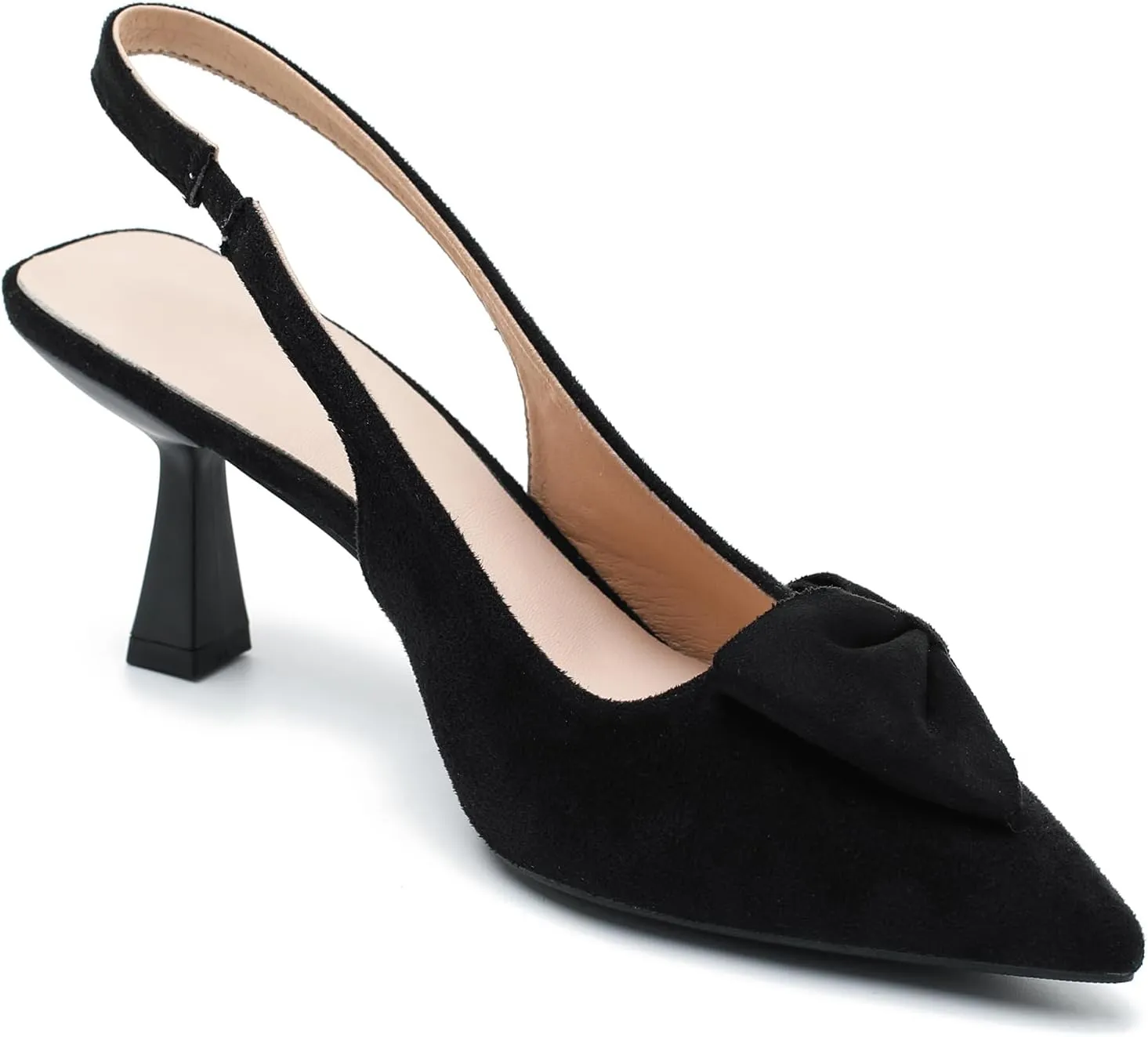 Womens Kitten Heels with Bow Slingback Pointed Closed Toe Low Stiletto Pumps Bridal Elegant Wedding Dress Shoes