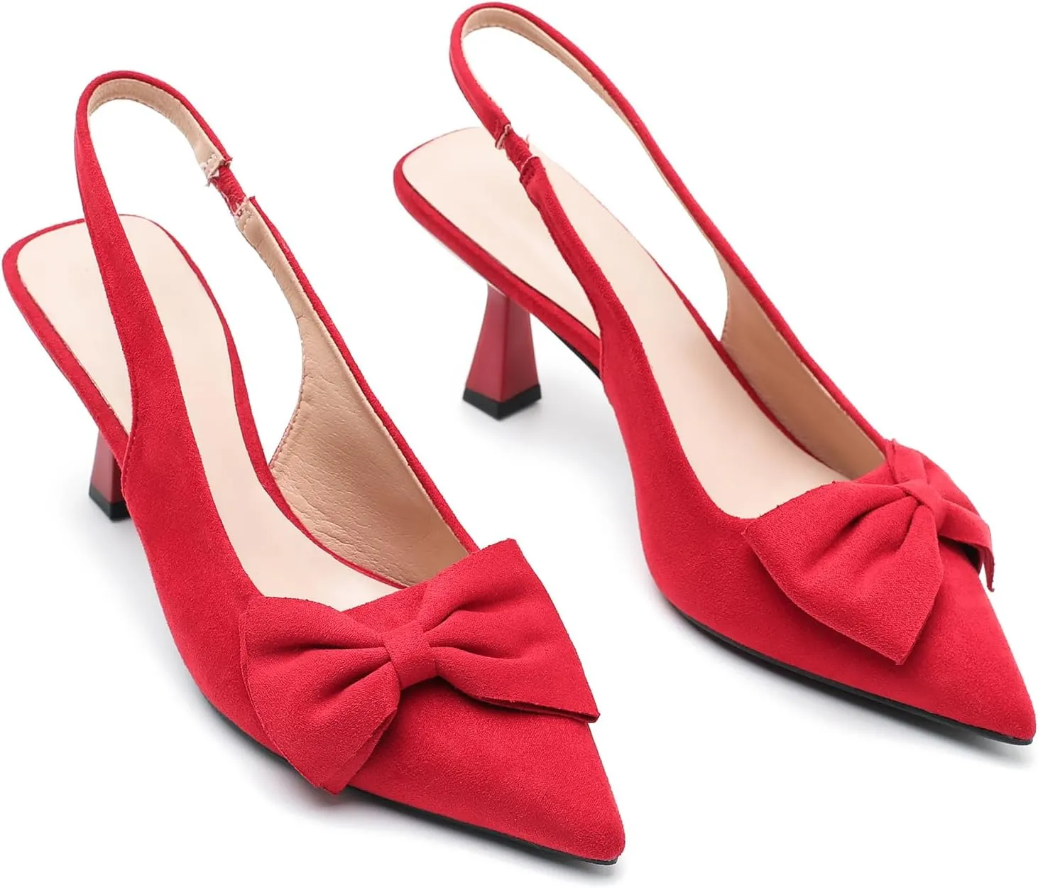 Womens Kitten Heels with Bow Slingback Pointed Closed Toe Low Stiletto Pumps Bridal Elegant Wedding Dress Shoes