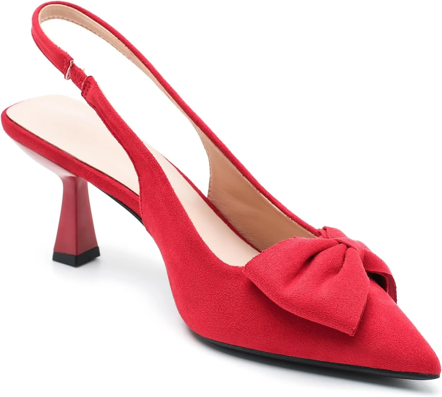 Womens Kitten Heels with Bow Slingback Pointed Closed Toe Low Stiletto Pumps Bridal Elegant Wedding Dress Shoes