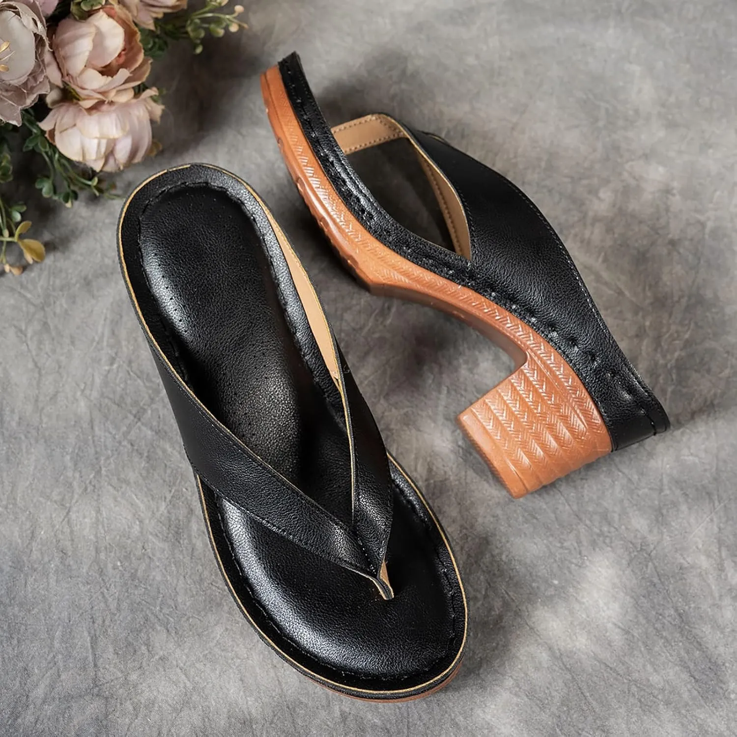 Women's Platform Chunky Heels Low Block Heeled Sandals Open Toe Slides Fashion Wedding Party Dress Sandals Casual Summer Mules Slip-on Shoes (b1-Black, 7)