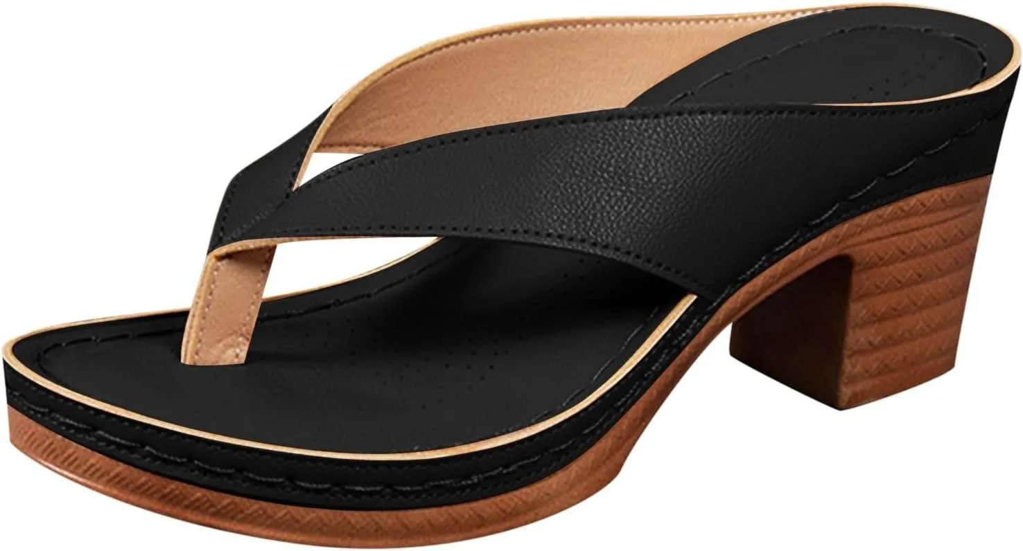 Women's Platform Chunky Heels Low Block Heeled Sandals Open Toe Slides Fashion Wedding Party Dress Sandals Casual Summer Mules Slip-on Shoes (b1-Black, 7)