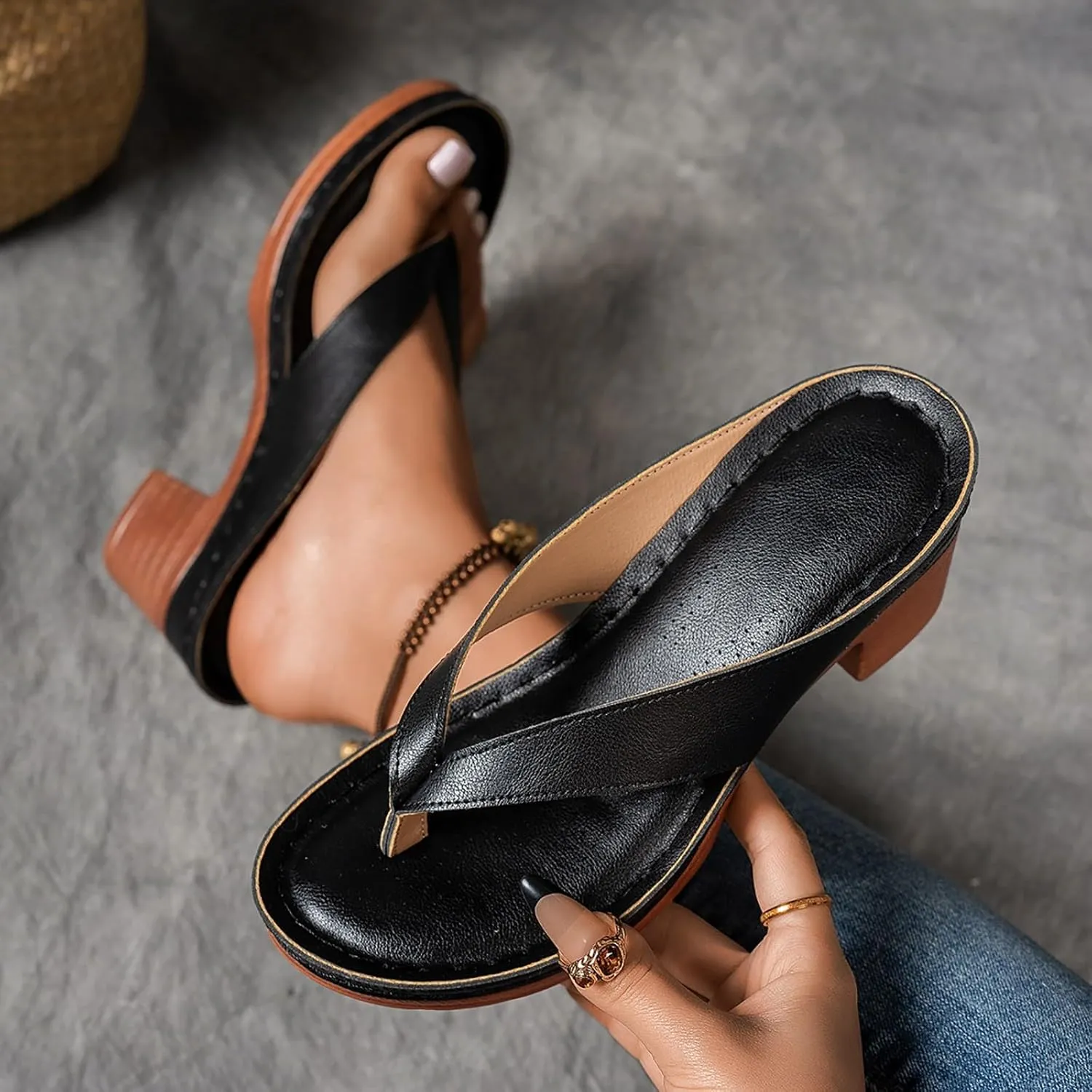 Women's Platform Chunky Heels Low Block Heeled Sandals Open Toe Slides Fashion Wedding Party Dress Sandals Casual Summer Mules Slip-on Shoes (b1-Black, 7)