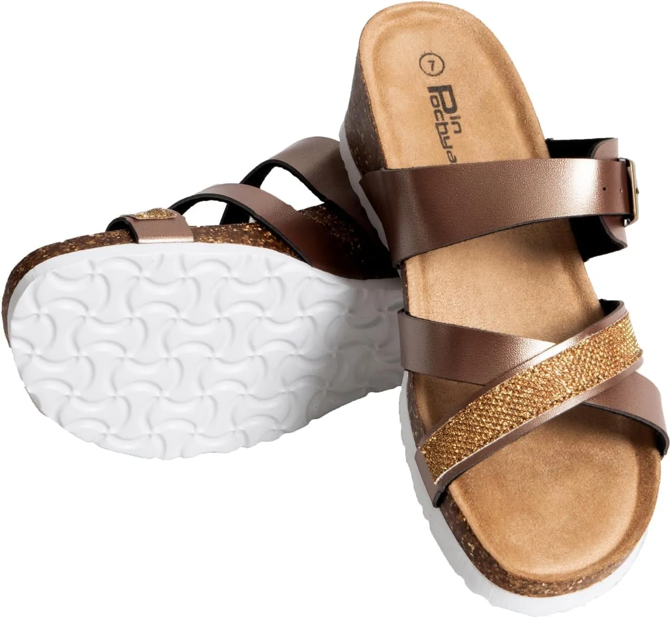 Women's Platform Cork Sandals, Adjustable Buckle Wedge Sandals, Comfort Open Toe Slip on Slides, Summer Essential Beach Home and Street Casual Sandals