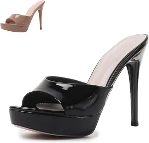 Women's Platform Round Open Toe High Heel Sandals Stiletto Fish Mouth High Heels Slipper 5 Inches Heels