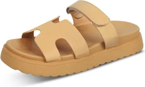 Womens Platform Sandals H Band Sandals for Women Slip On Sandals Leather Sandals for Women Velcro Adjustable