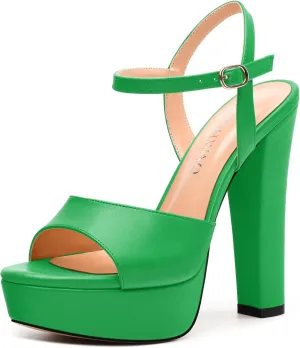 Womens Platform Sandals Open Toe Buckle Ankle Strap Fashion Solid Matte Heeled Sandals 5 inch