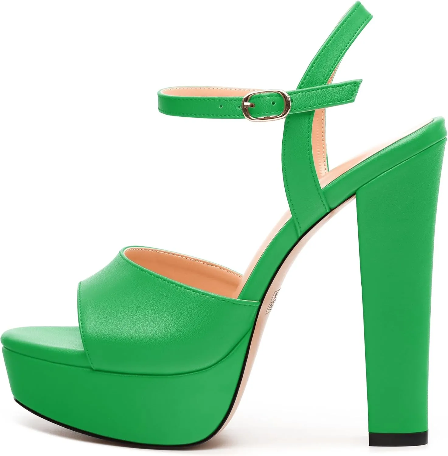 Womens Platform Sandals Open Toe Buckle Ankle Strap Fashion Solid Matte Heeled Sandals 5 inch