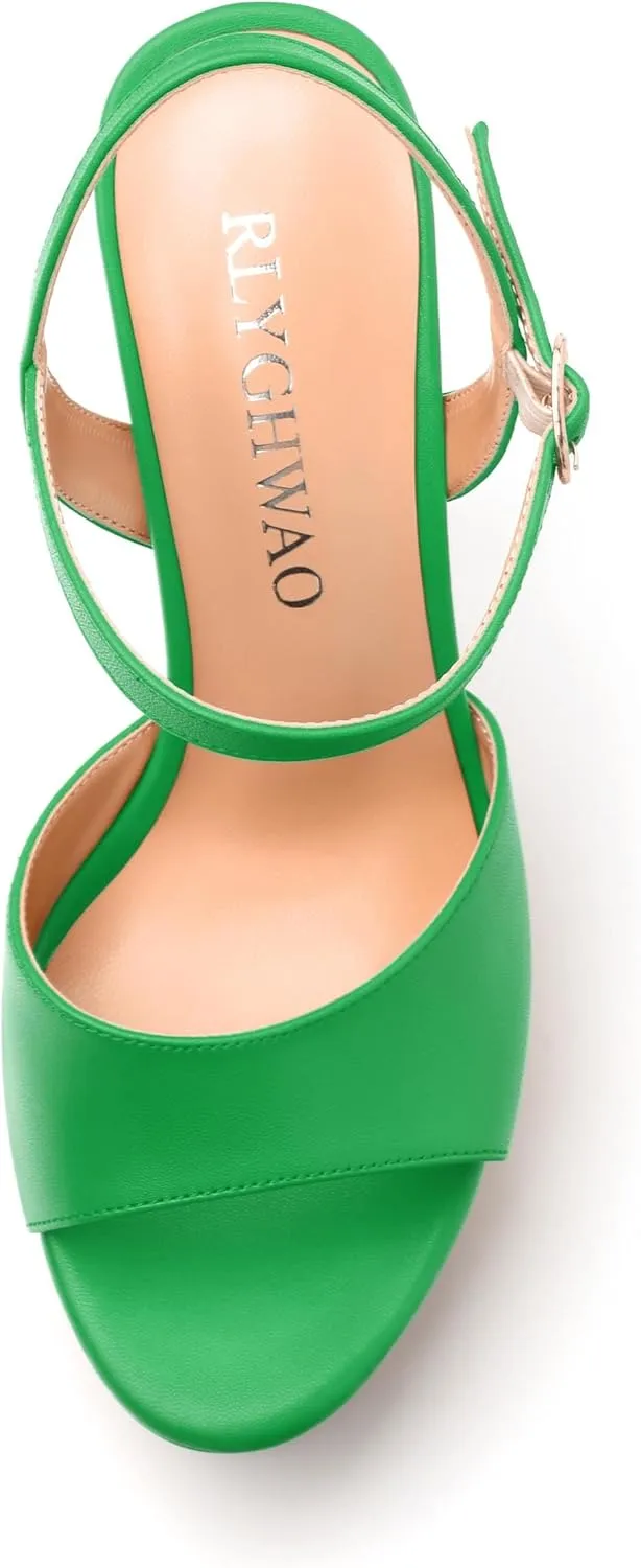 Womens Platform Sandals Open Toe Buckle Ankle Strap Fashion Solid Matte Heeled Sandals 5 inch