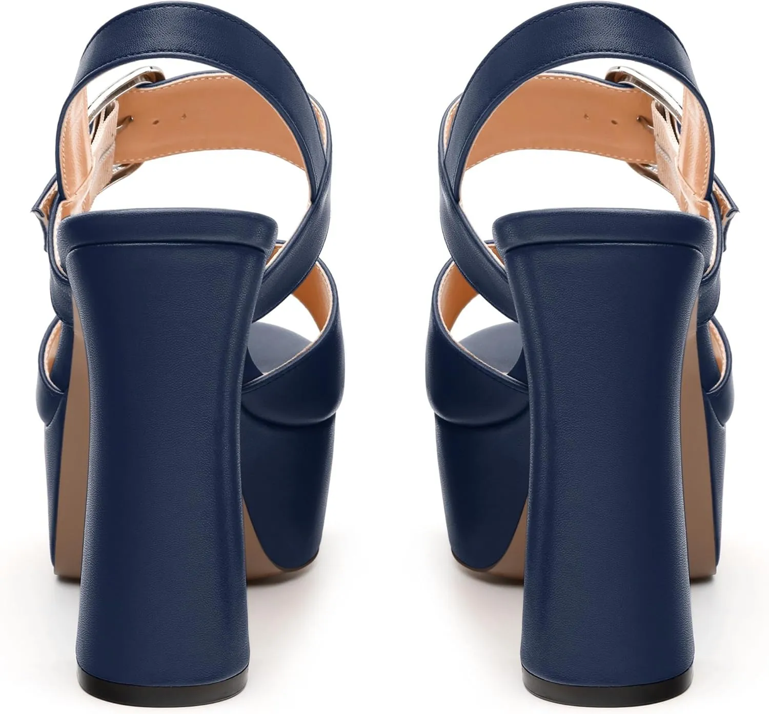 Women's Platform Sandals, Round Toe Chunky High Heels, Fashion Ankle Strap Buckle Heeled Sandal 4.8 Inch